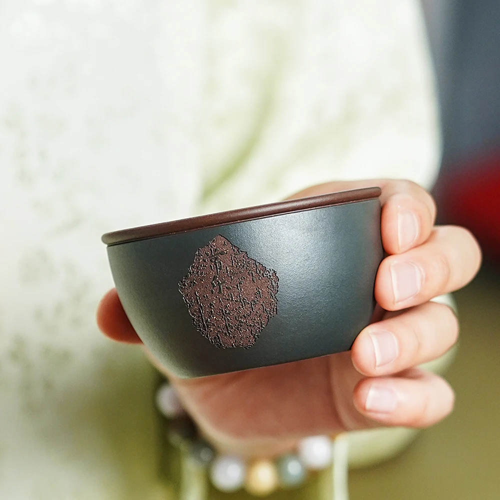 颐壶春 宜兴紫砂茶杯 原矿紫泥品茗杯名师手工主人杯功夫泡茶单杯