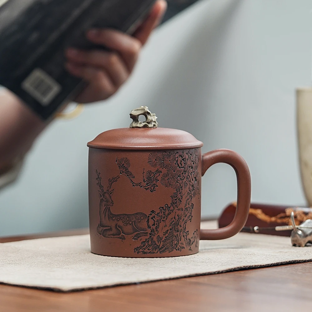 颐壶春高端宜兴紫砂杯 名师纯手工泡茶杯办公杯盖杯 底槽清守望杯