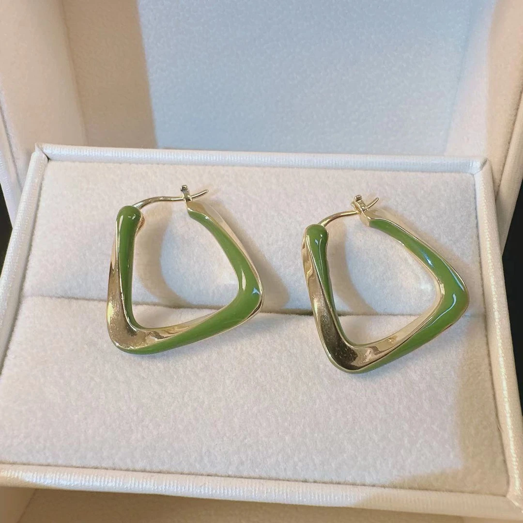 铜合金耳饰 d高级感素圈耳环小众设计轻奢方形耳钉N0955