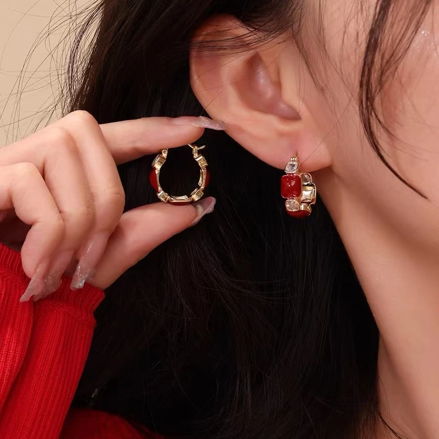 铜合金耳饰 耳圈新中式国风耳饰女小众设计糖果色耳钉N0824