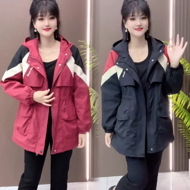 【夹棉加厚】大码冲锋衣休闲外套秋冬上衣收腰中长款风衣二棉服百搭