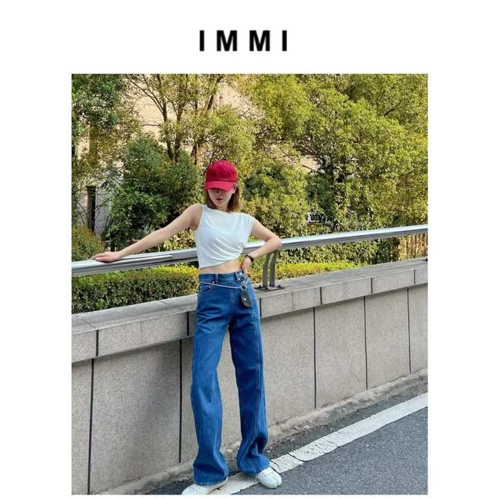 全新未使用  活动价 小花6娜 IMMI 牛仔侧门襟直筒长裤