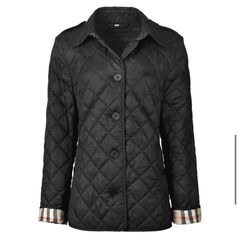 全新未使用  小花6娜 Burberry 纯色菱形绗缝翻领单排扣外套 黑色