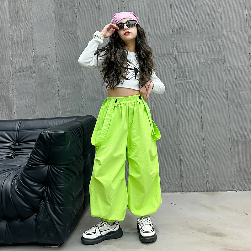 潮童甜酷街舞工装裤女童套装休闲束脚裤儿童春秋装嘻哈洋气背带裤