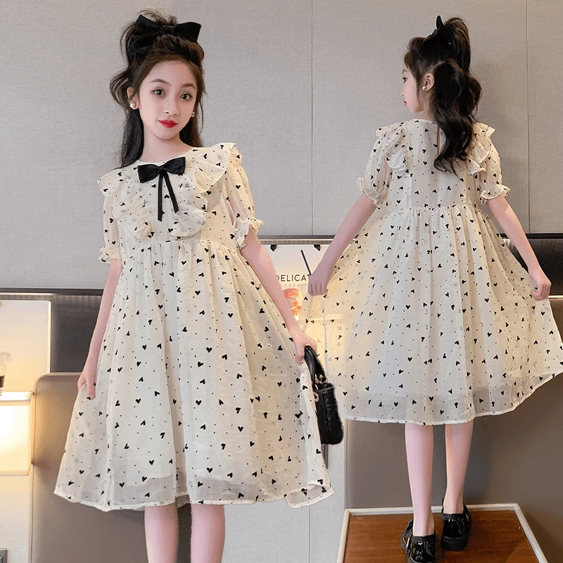 女童爱心连衣裙2024夏季新款中大儿童小女孩韩版洋气仙女公主裙子