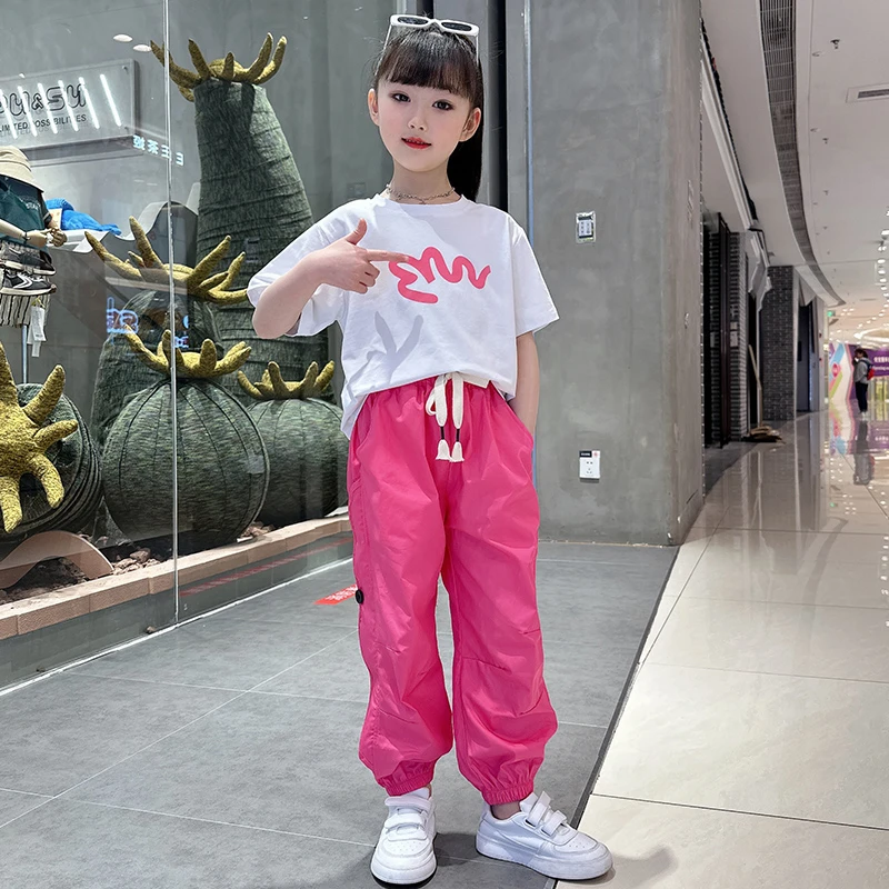 男女童套装夏装2025新款儿童6-12岁13岁女孩时髦哈伦灯笼裤两件套