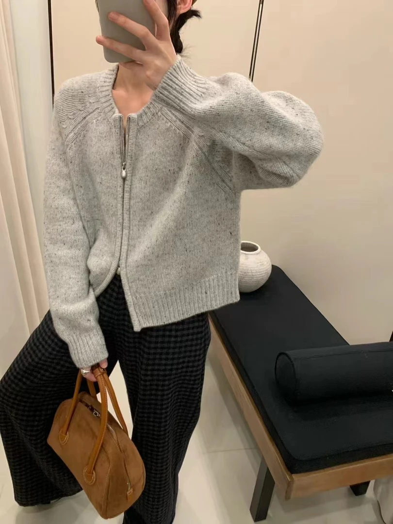 【鸡蛋家圆领开衫拉链】韩系全羊毛鸡蛋家圆领拉链开衫毛衣外套