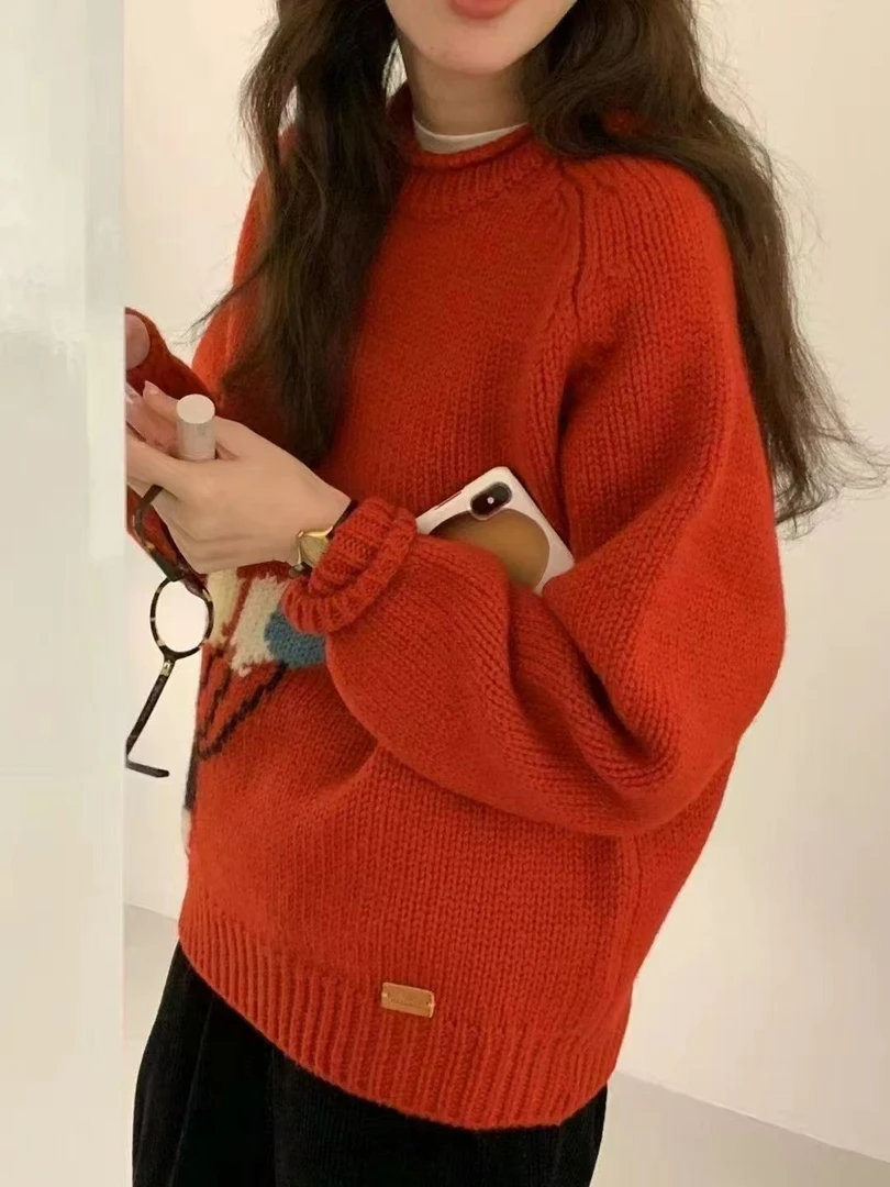 【鸡蛋熊猫气球】韩系熊猫气球提花全羊毛针织开衫套头