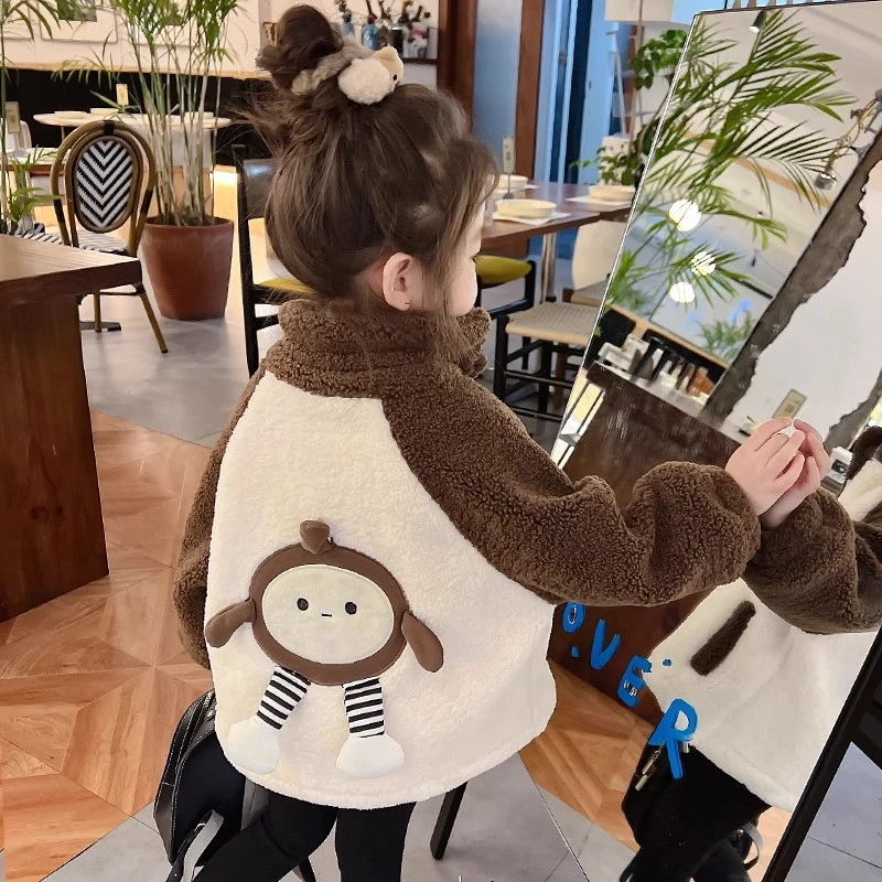 女童加厚外套2024新款秋冬季网红儿童毛毛衣洋气女孩加绒儿童外套