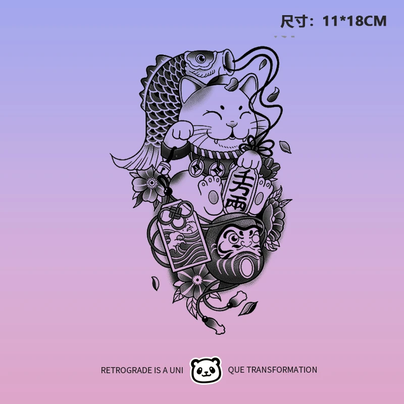 幸运招财猫刺青草本刺青手臂纹身贴女防水持久锦鲤大腿贴纸不反光