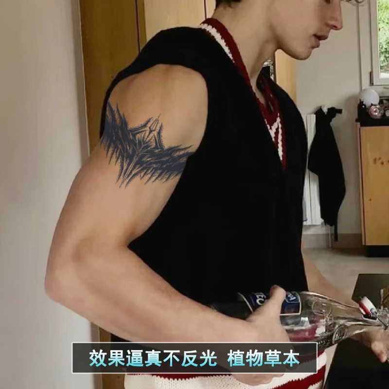 暗黑面具男生纹身贴防水持久手臂胸口仿真草本刺青半永久不反光