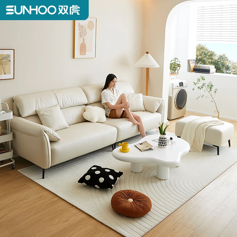 双虎科技布沙发客厅现代简约轻奢风直排小户型乳胶布艺沙发23811