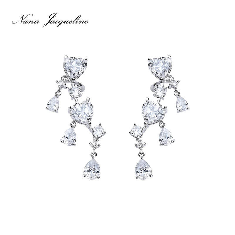 黄铜合成锆石耳饰 Nana Jacqueline耳饰爱心水滴锆石耳骨夹 珠珠