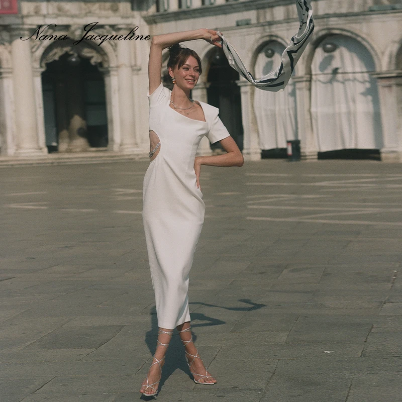 Nana Jacqueline长裙轻奢春夏女镂空钻链简约气质西装连衣裙