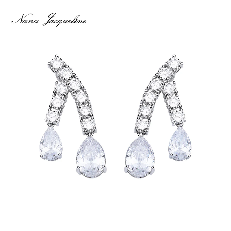 铜合金合成锆石耳饰 Nana Jacqueline耳环高级锆石水滴交叉耳针
