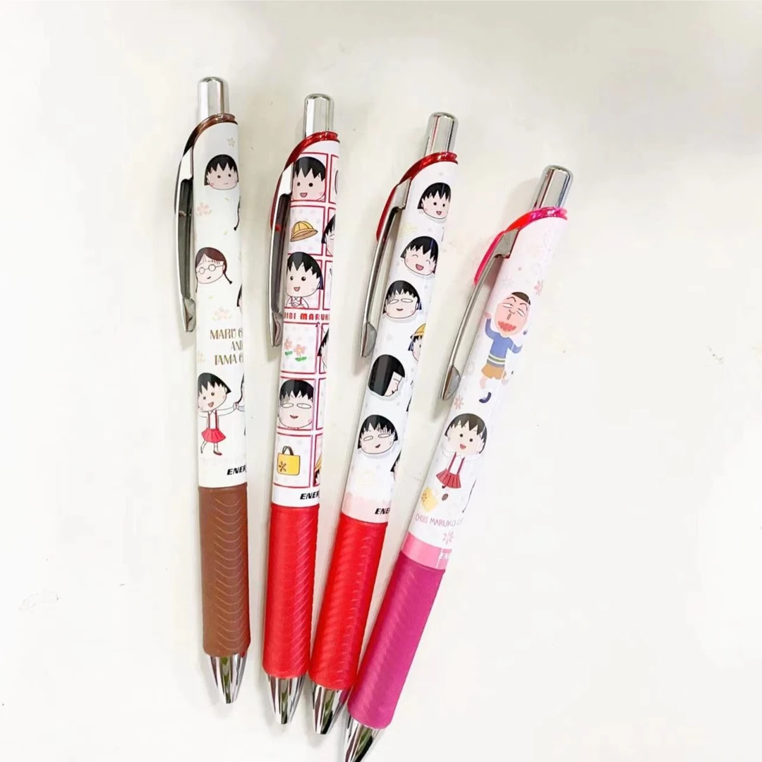 日本派通新款樱桃小丸子3代按动黑色中性笔0.5速干顺滑刷题笔