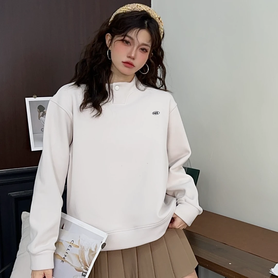 Y273冬款加绒韩版egg新款时尚百搭加厚女士立领套头卫衣24-216