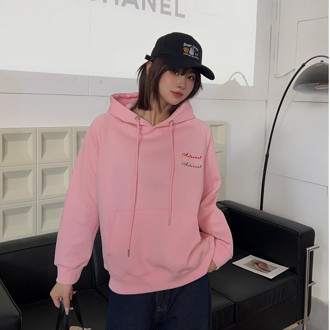 M150春季新款潮流时尚休闲刺绣字母百搭连帽套头女士卫衣