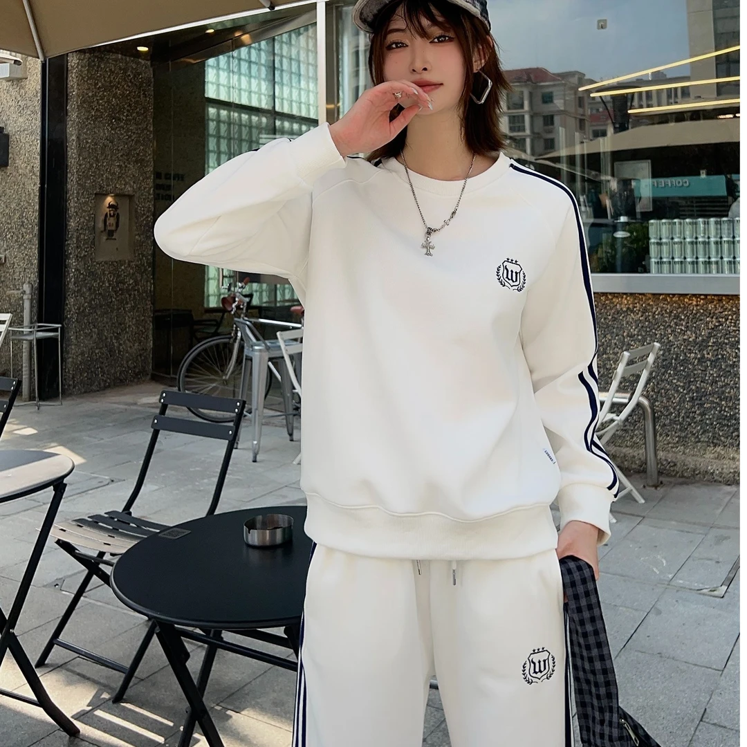 T069秋季新款休闲时尚韩版潮流麦穗拉条运动套装24-118