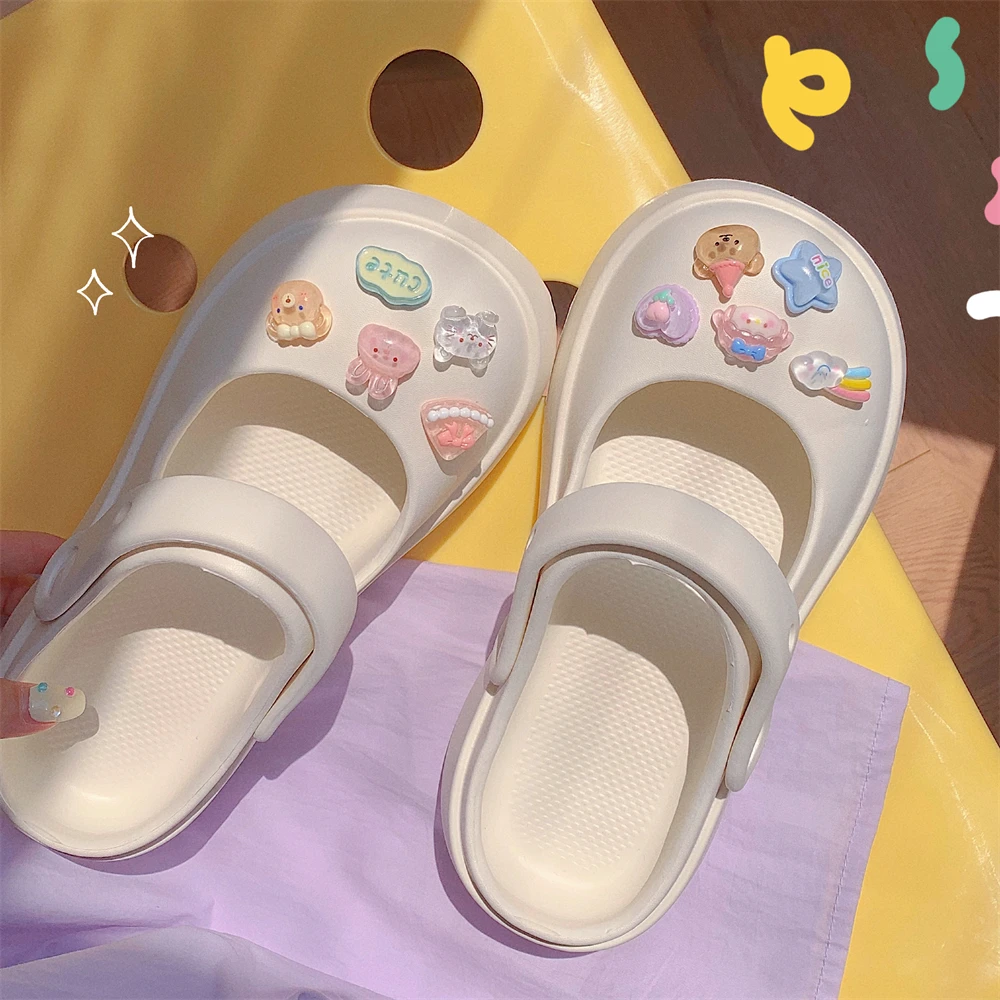 细细条 甜美可爱两穿玛丽珍拖鞋踩屎感外穿防滑沙滩洞洞鞋女夏季