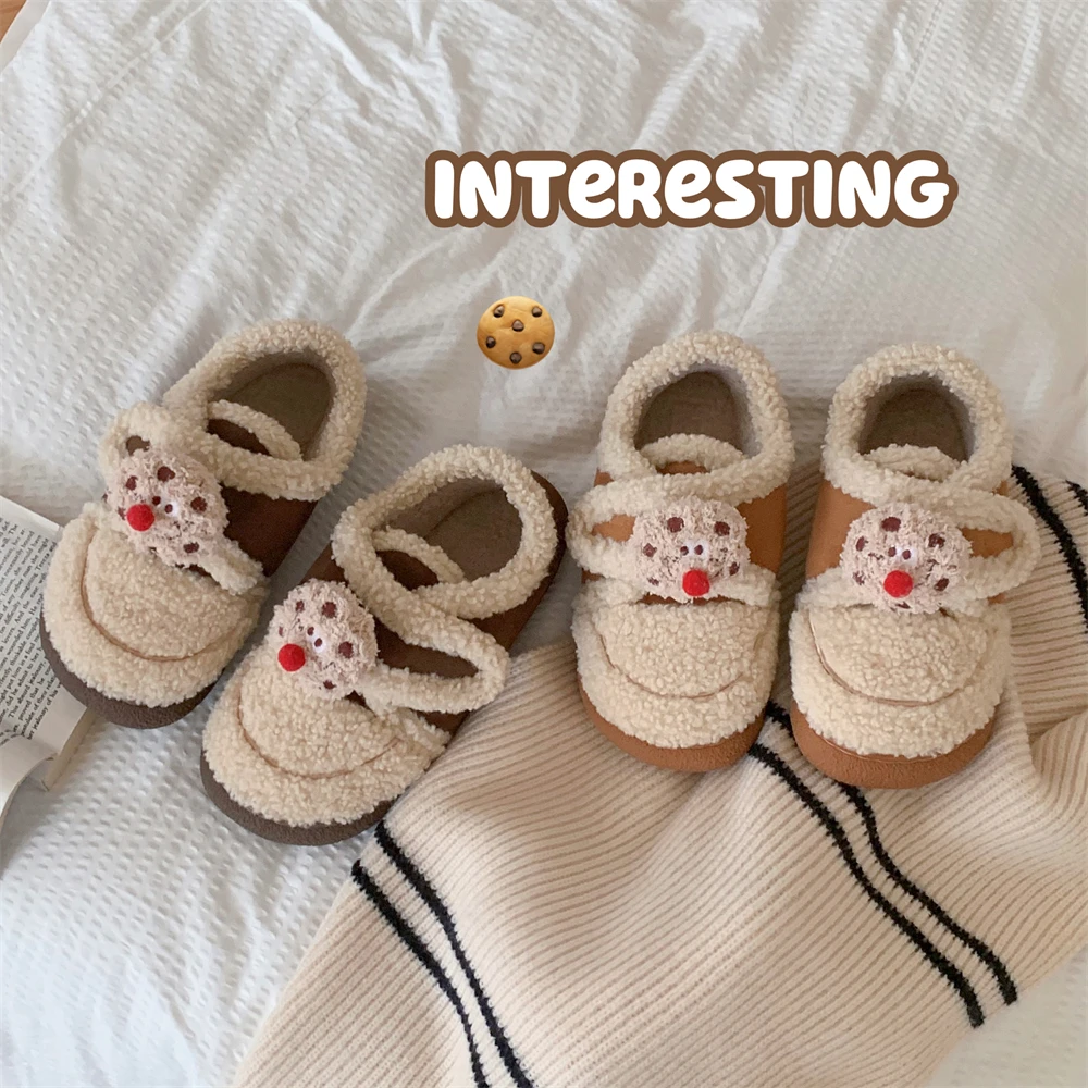 细细条 户外防滑保暖魔术贴豆豆鞋女冬季红鼻子曲奇饼干亲子棉鞋