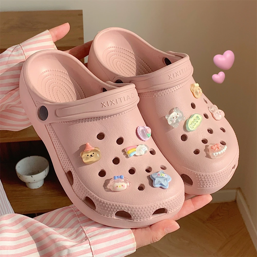 细细条 情侣户外穿防滑包头洞洞鞋卡通可爱EVA软底沙滩鞋男女夏季