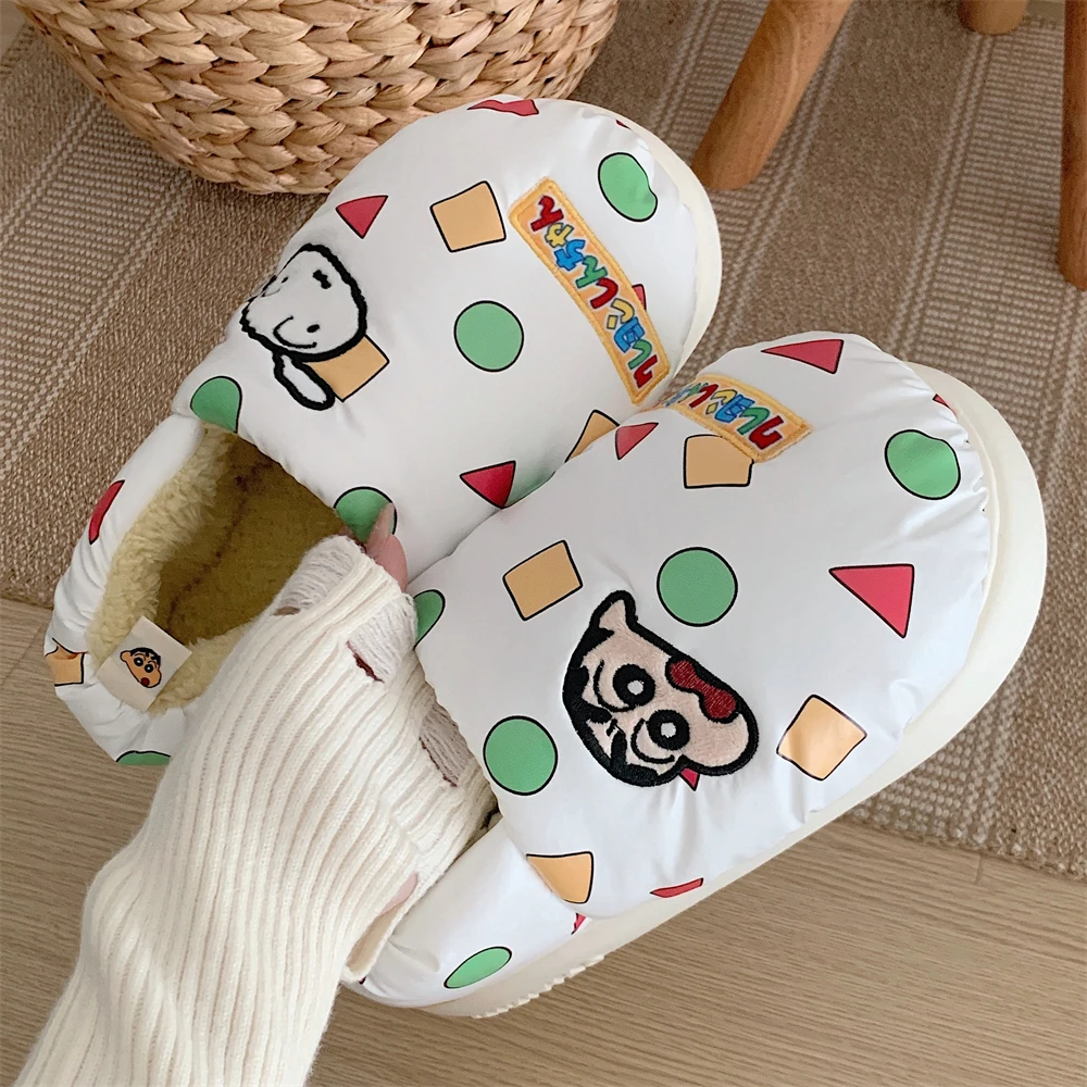 细细条 情侣冬季防滑保暖毛绒月子鞋正版可爱蜡笔小新男女棉拖鞋