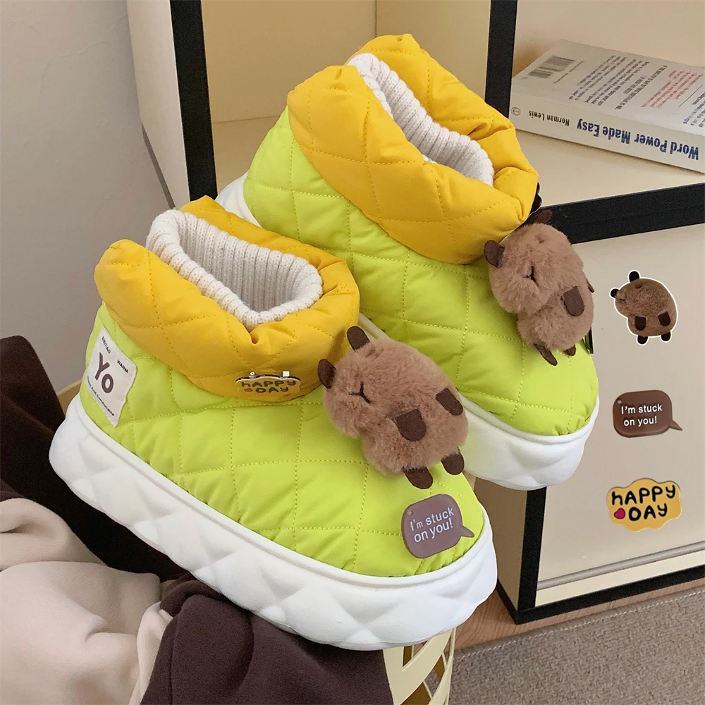 细细条 2024新款男女冬卡皮巴拉水豚时尚雪地靴保暖加绒情侣棉鞋