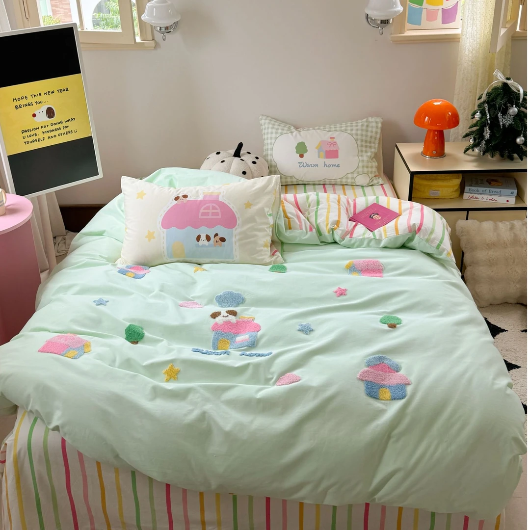 小玲子 树屋 秋冬磨毛款 加厚100%全棉纯棉毛巾绣三件套四件套