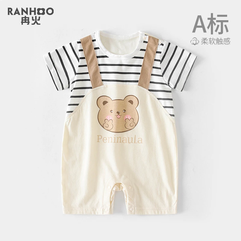 婴儿衣服夏季薄款短袖连体衣可爱宝宝哈衣爬服外出夏装婴儿男童