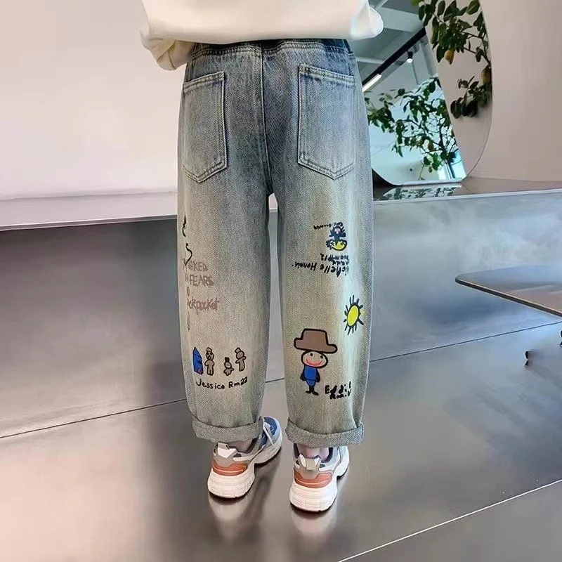 2024新款女中大童牛仔裤时髦老爹裤春秋季百搭裤子春装小女孩长裤