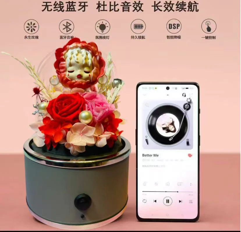 泡泡马特蓝牙高级永生花礼盒玫瑰送女生朋友生日礼物花束蓝情人节