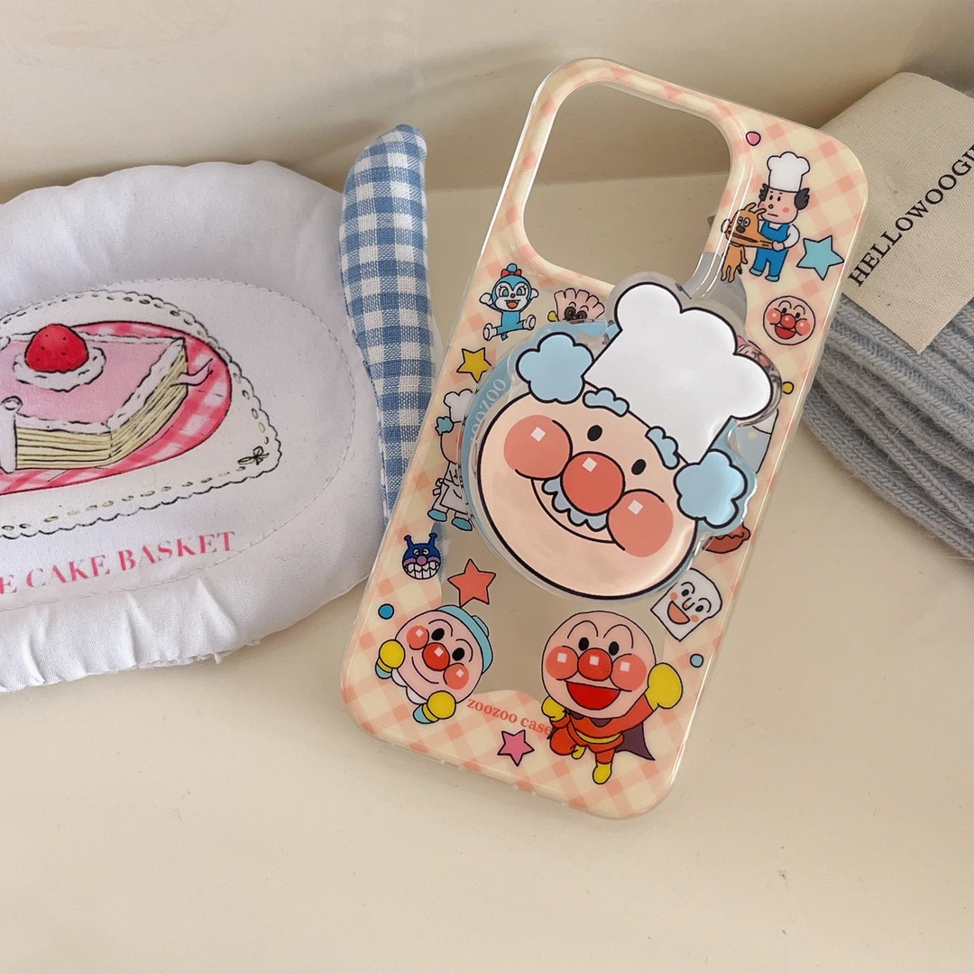 Lelin磁吸双层透明格子面包超人可爱卡通ins风手机壳