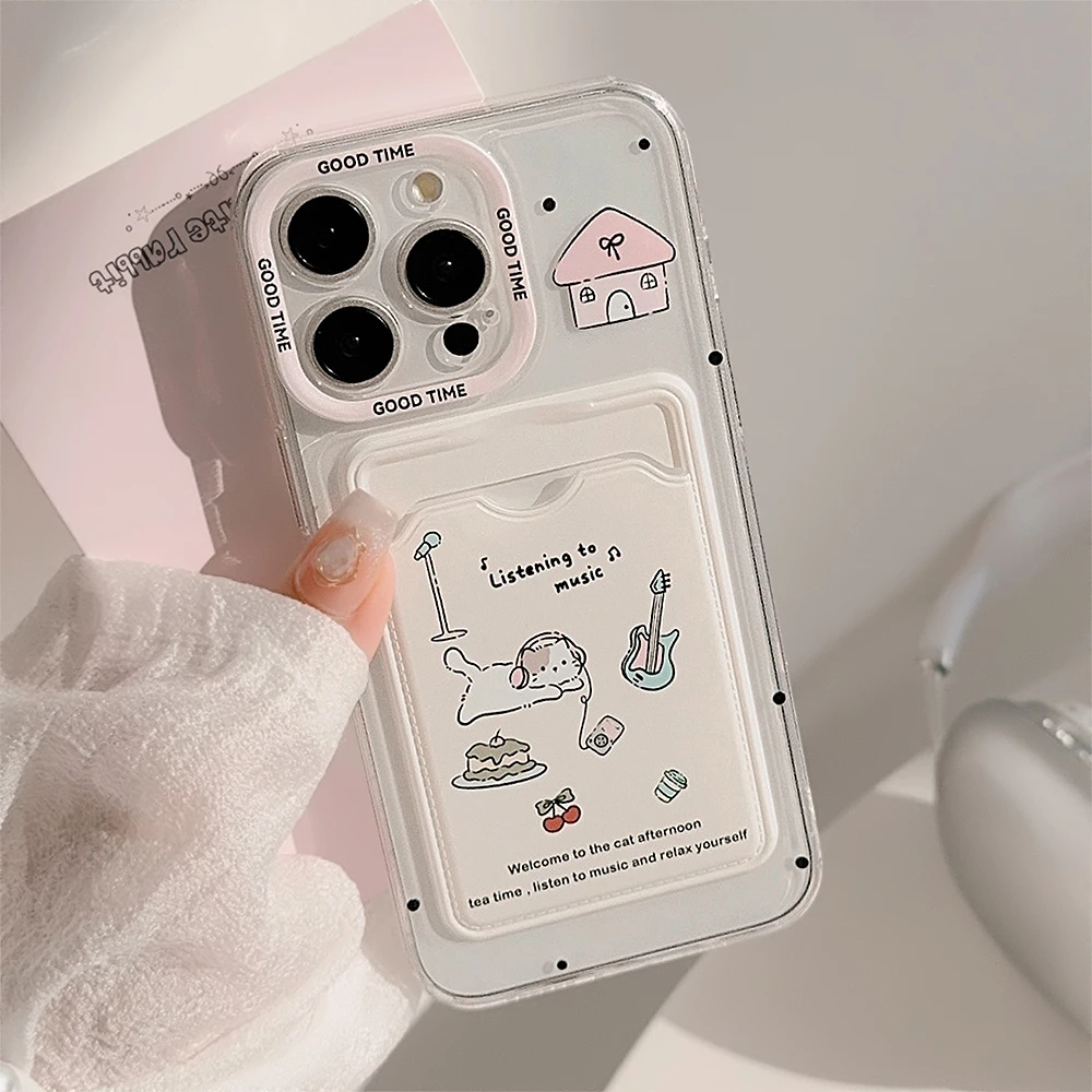 Lelin透明喵喵公寓手机壳小众可爱创意简约卡包防摔ins卡通少女