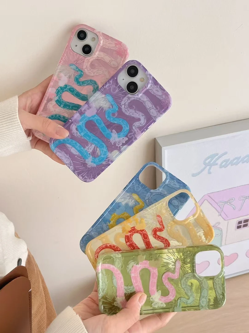 Lelin五色烟花蛇祈福粘贴支架双层手机壳招财新年转运创意个性