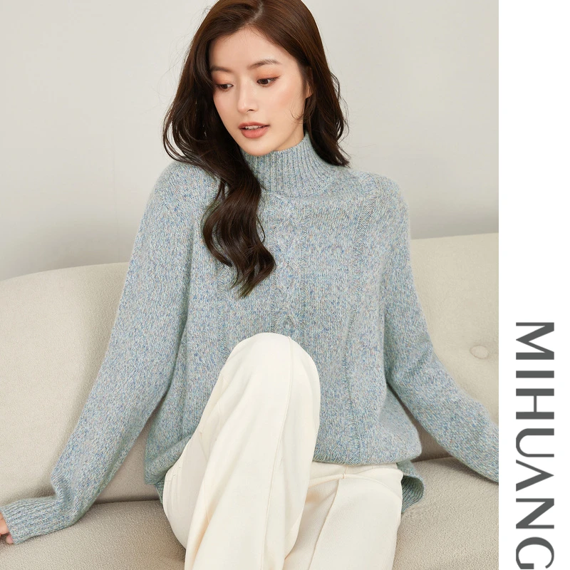 mihuang/米皇高领绞花纯山羊绒女衫加厚保暖512114