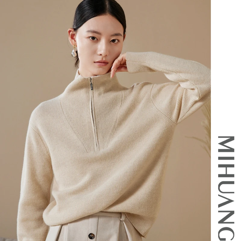 米皇新年货节红秋冬高领半拉链羊绒女衫休闲毛衣522131