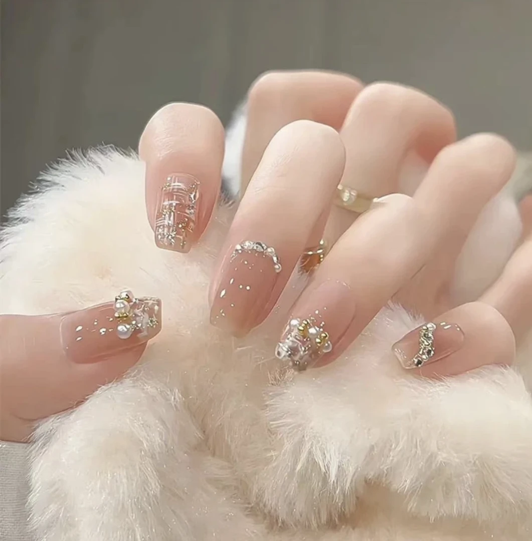 【半岛情书】10片纯手工 港式珍珠小香风气质显白美甲