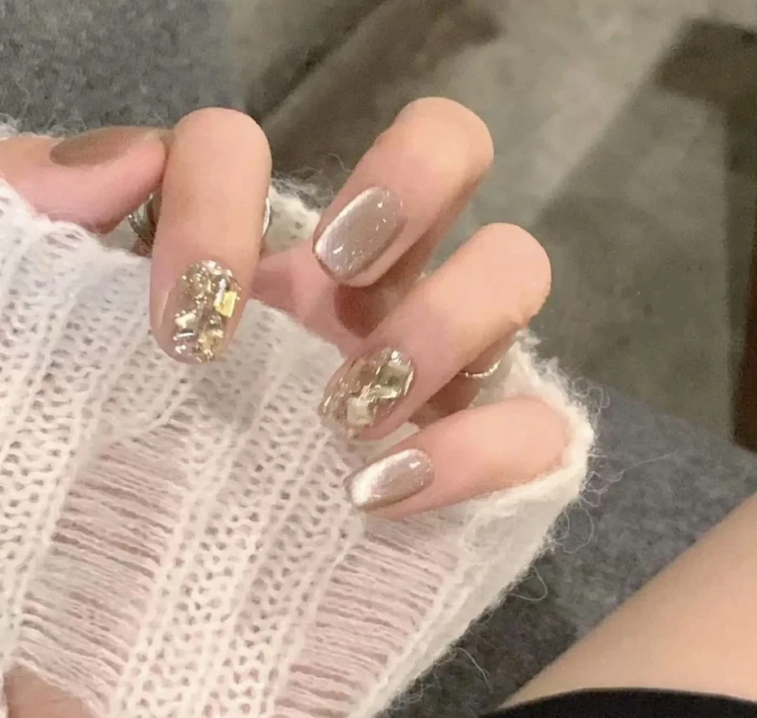 【西西里】10片纯手工 裸色满钻猫眼气质显白美甲