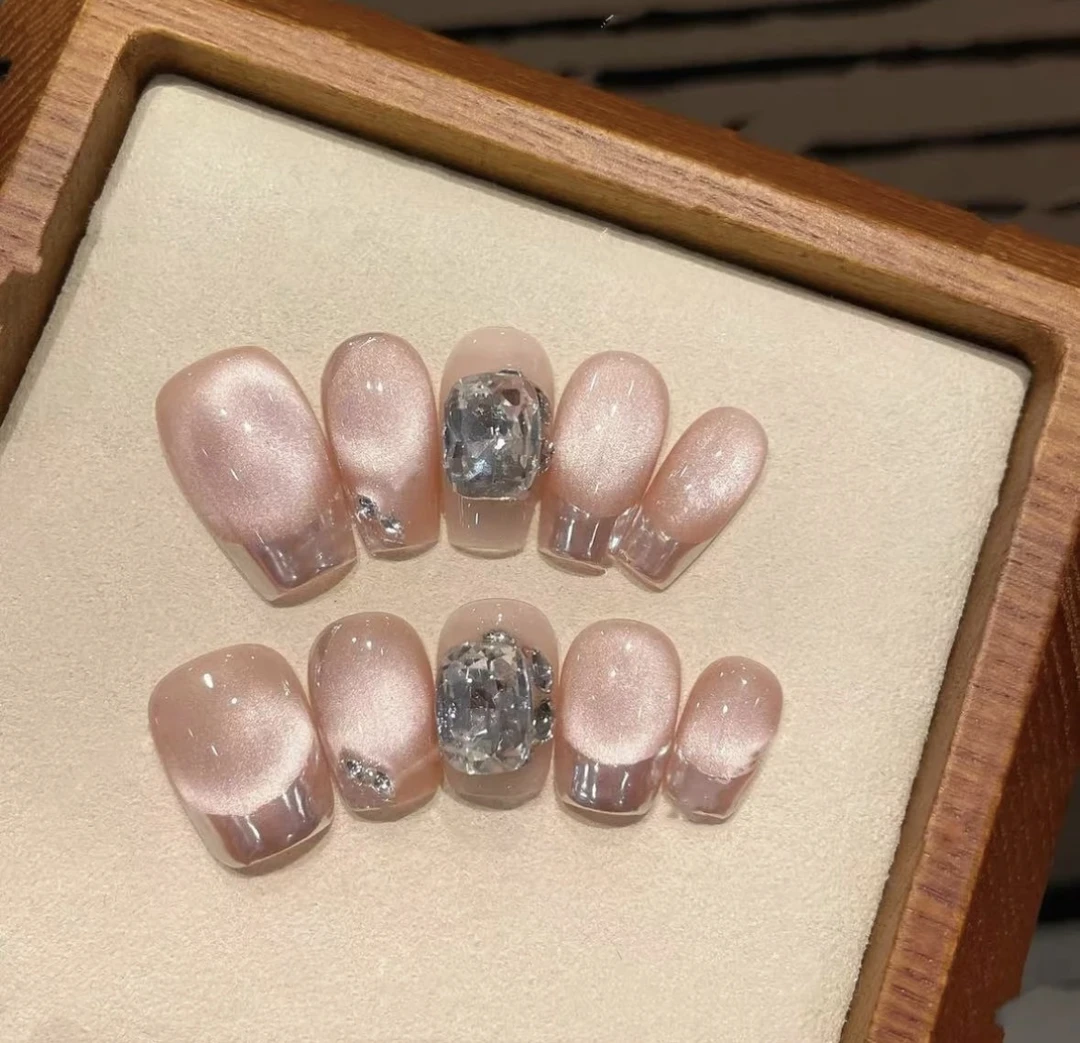 【鎏金岁月】10片装手工魔镜月光名媛风显白气质百搭美甲