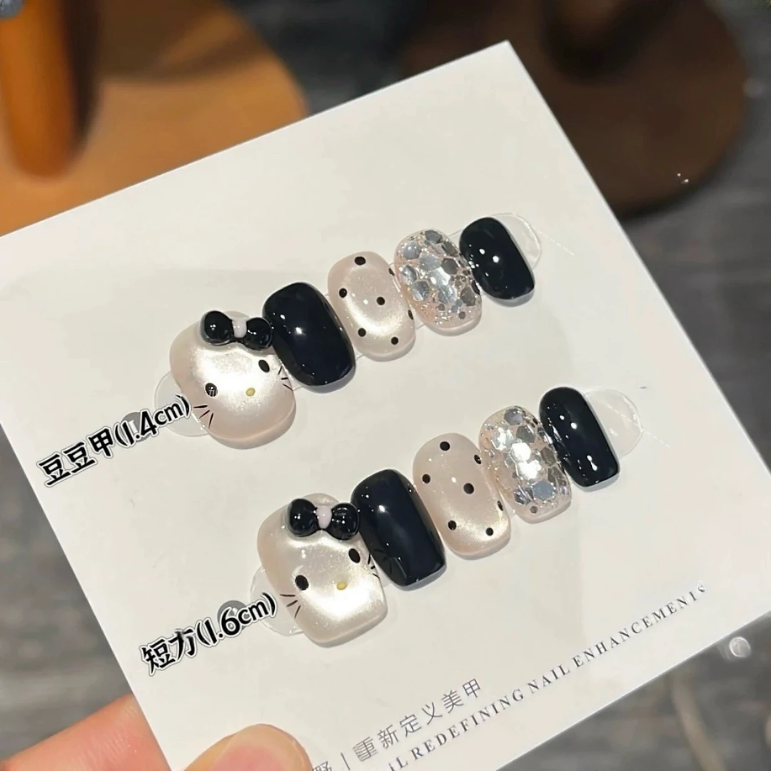 【KT 猫】 纯手工（10片）穿戴美甲甜酷彩绘KT猫美甲