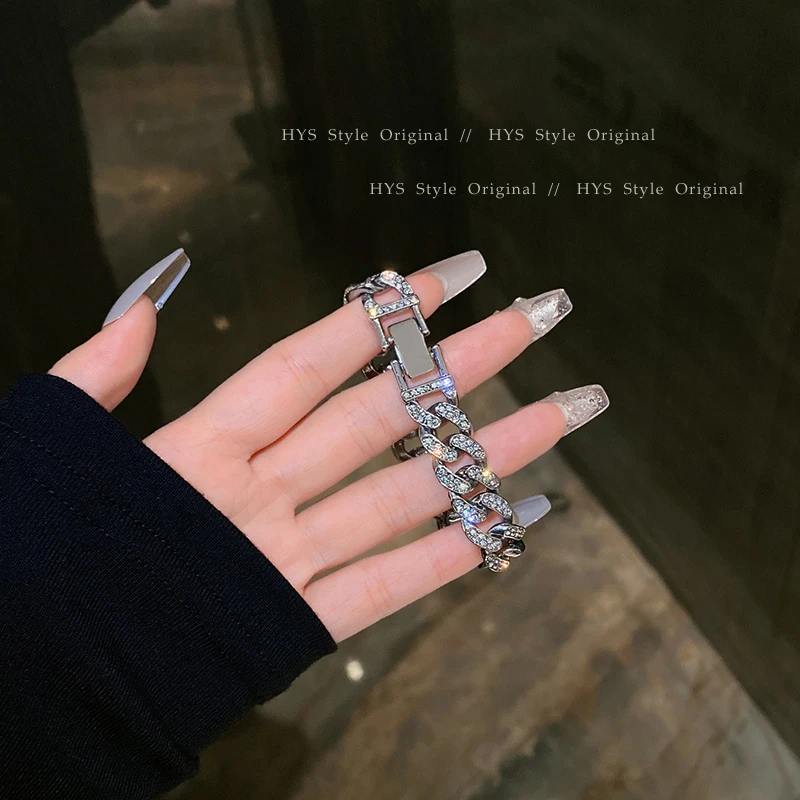 合金手链 古巴手链ins小众设计满钻嘻哈男女款高级感手饰