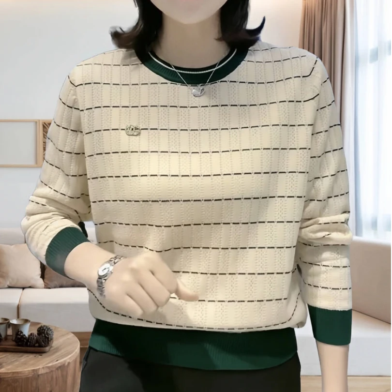 气质妈妈装针织衫2024秋季新款圆领时尚百搭中老年长袖打底衫减龄