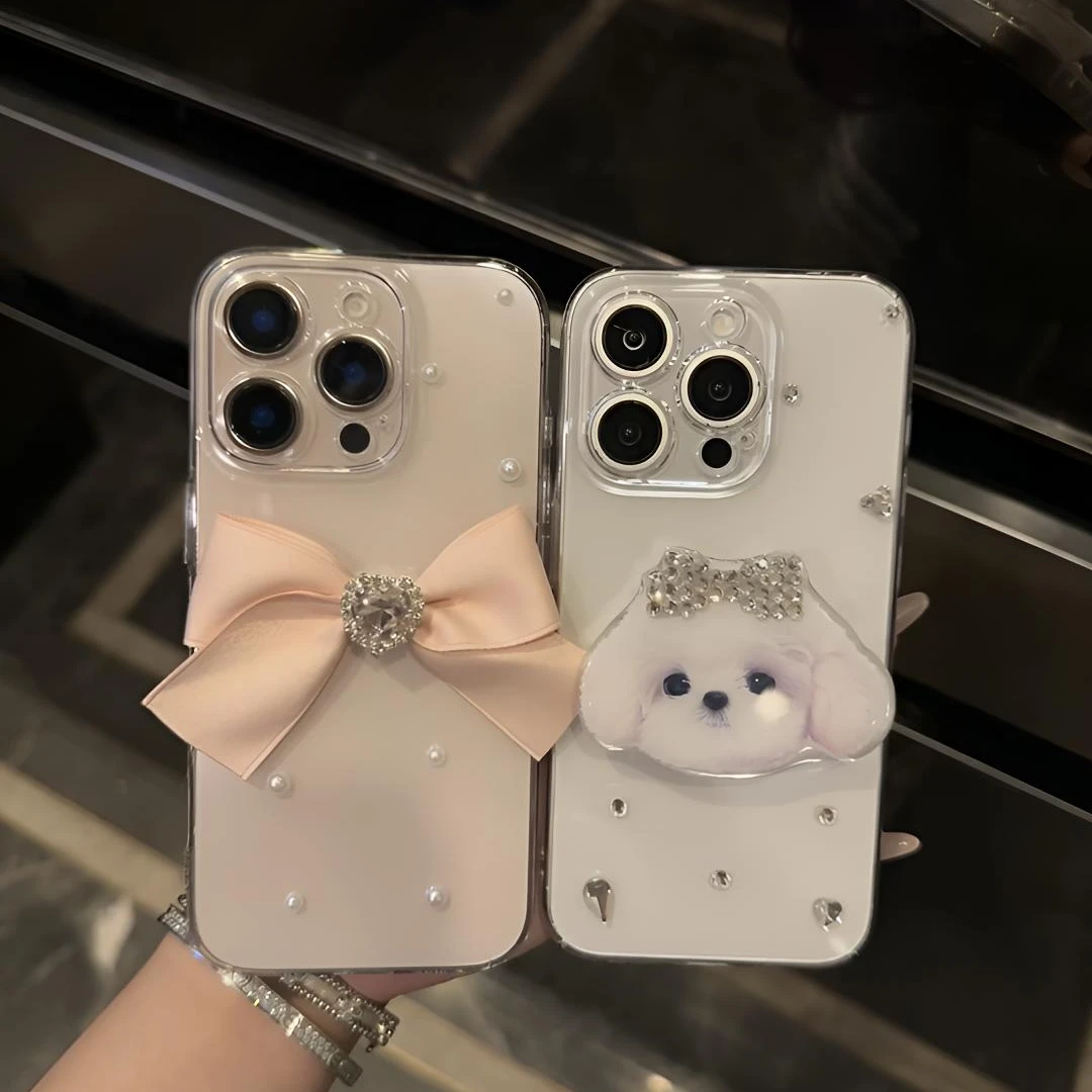 韩风水钻蝴蝶结适用iPhone16promax手机壳15亚克力14高透12名媛13