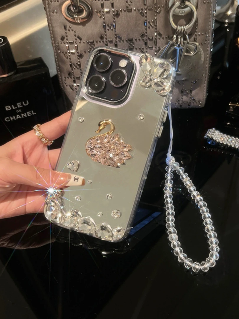 高级感闪钻天鹅适用iPhone15promax手机壳14苹果13名媛12高级感11