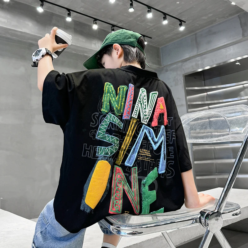 儿童短袖体恤2025新款夏季中大童男童T恤休闲宽松半袖上衣韩版潮t