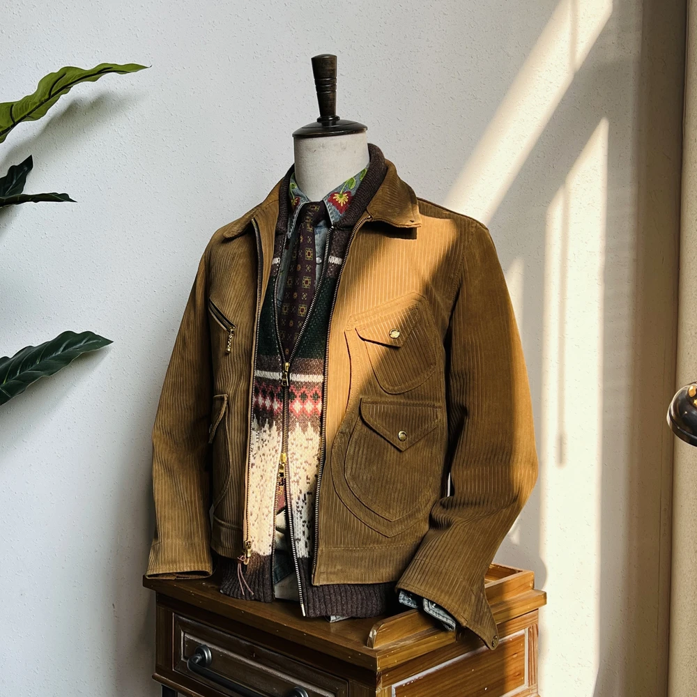 CIDU/刺度美式复古RRL风格翻绒牛皮西部夹克多口袋真皮皮衣