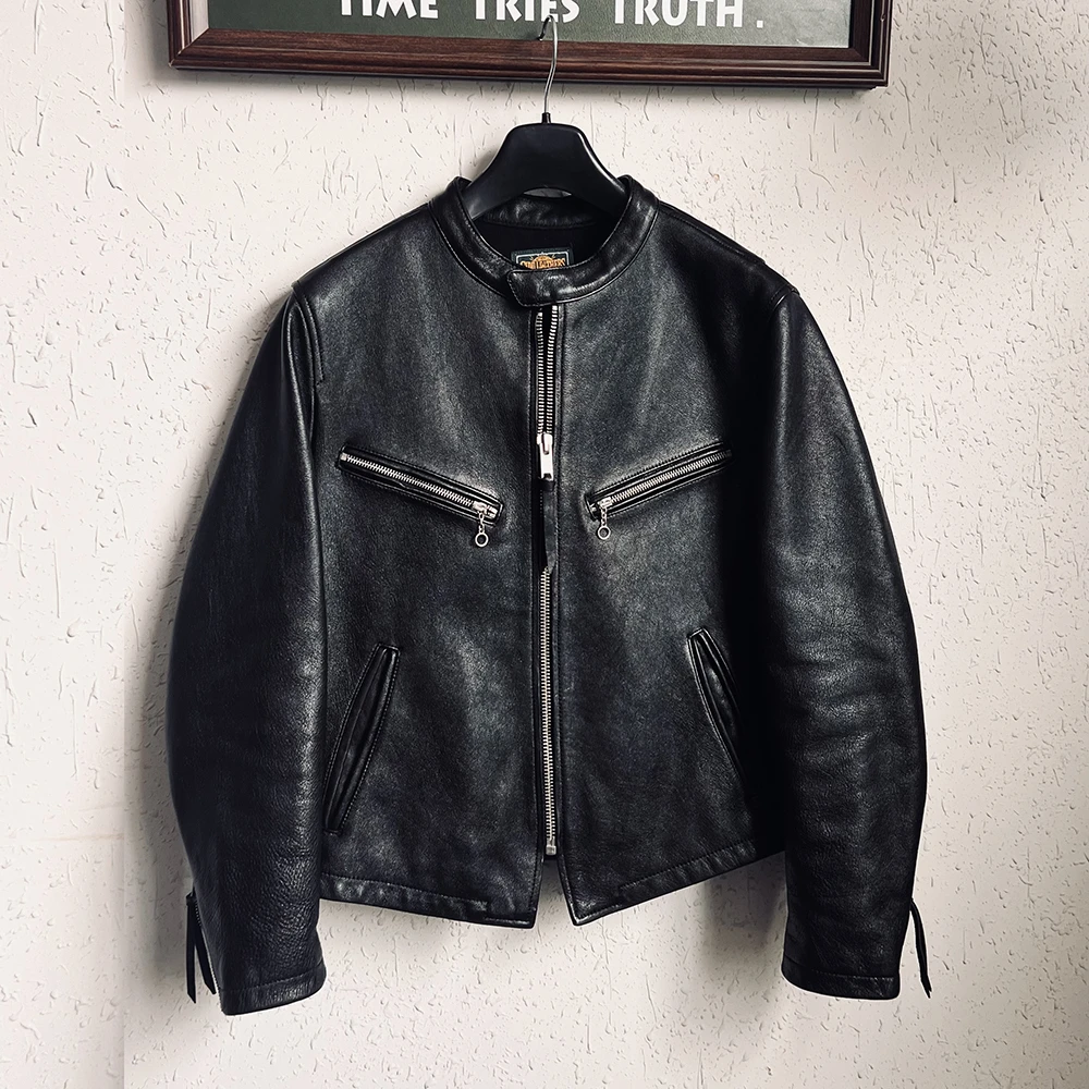 CIDU/刺度植鞣牛皮立领直拉机车夹克短款真皮皮衣非J100