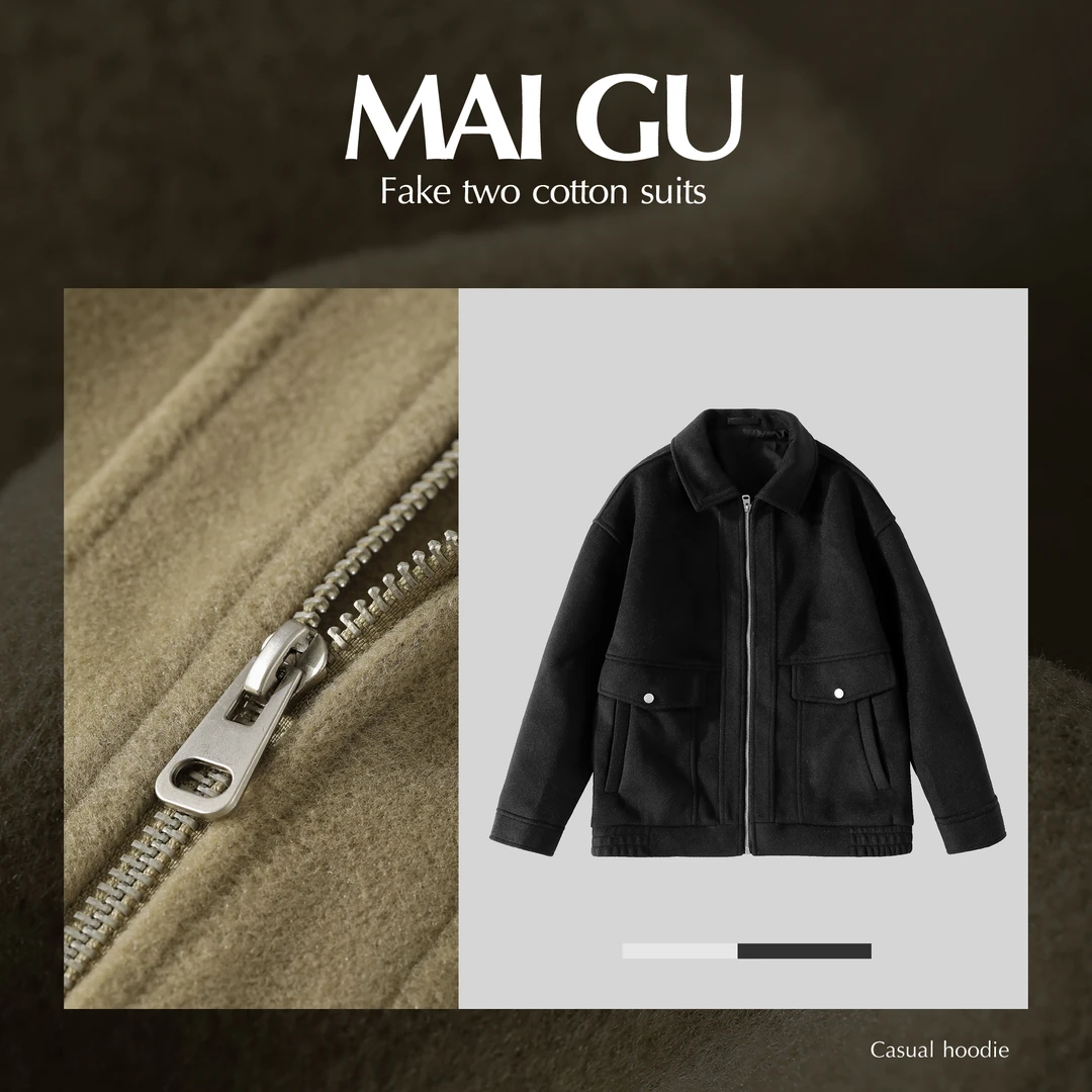 【24-908】男士冬季高定原创设计口袋简约翻领夹克羊毛保暖毛呢外套