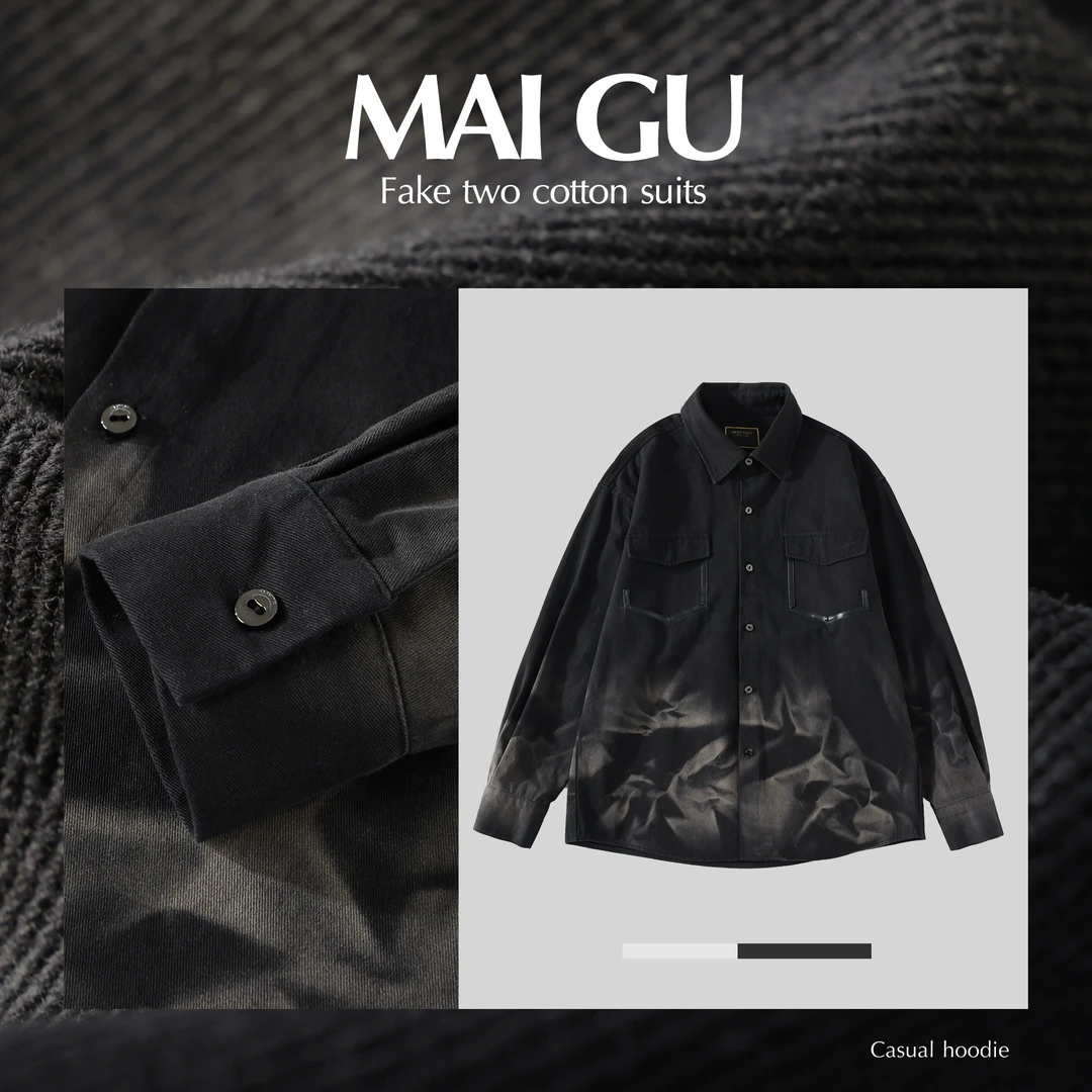 【MAIGU】男士秋冬高定原创墨染复古百搭高级感长袖翻领衬衫外套